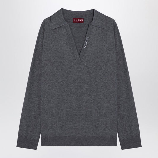 Gucci Grey Wool Polo Shirt With Logo Women