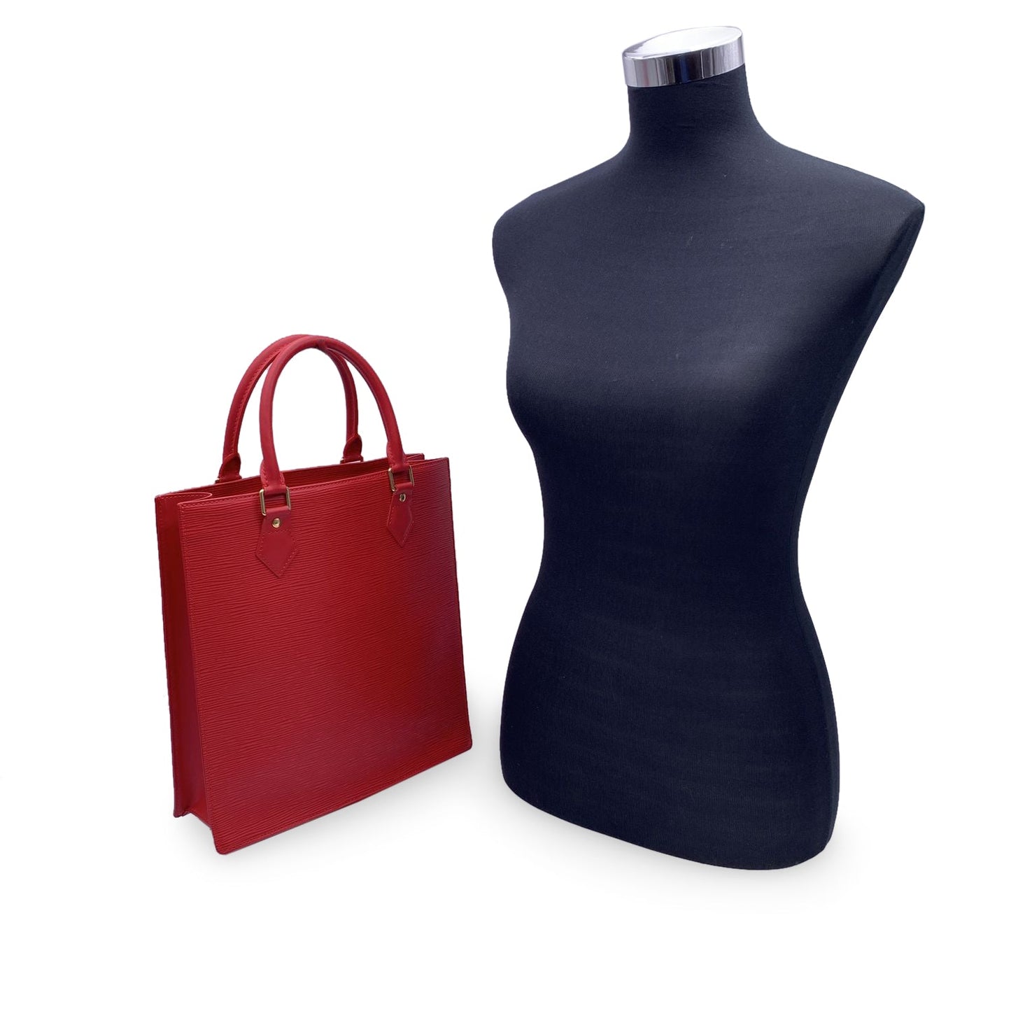 LOUIS VUITTON Red Epi Leather Sac Plat Pm Tote Shopping Bag M5274E