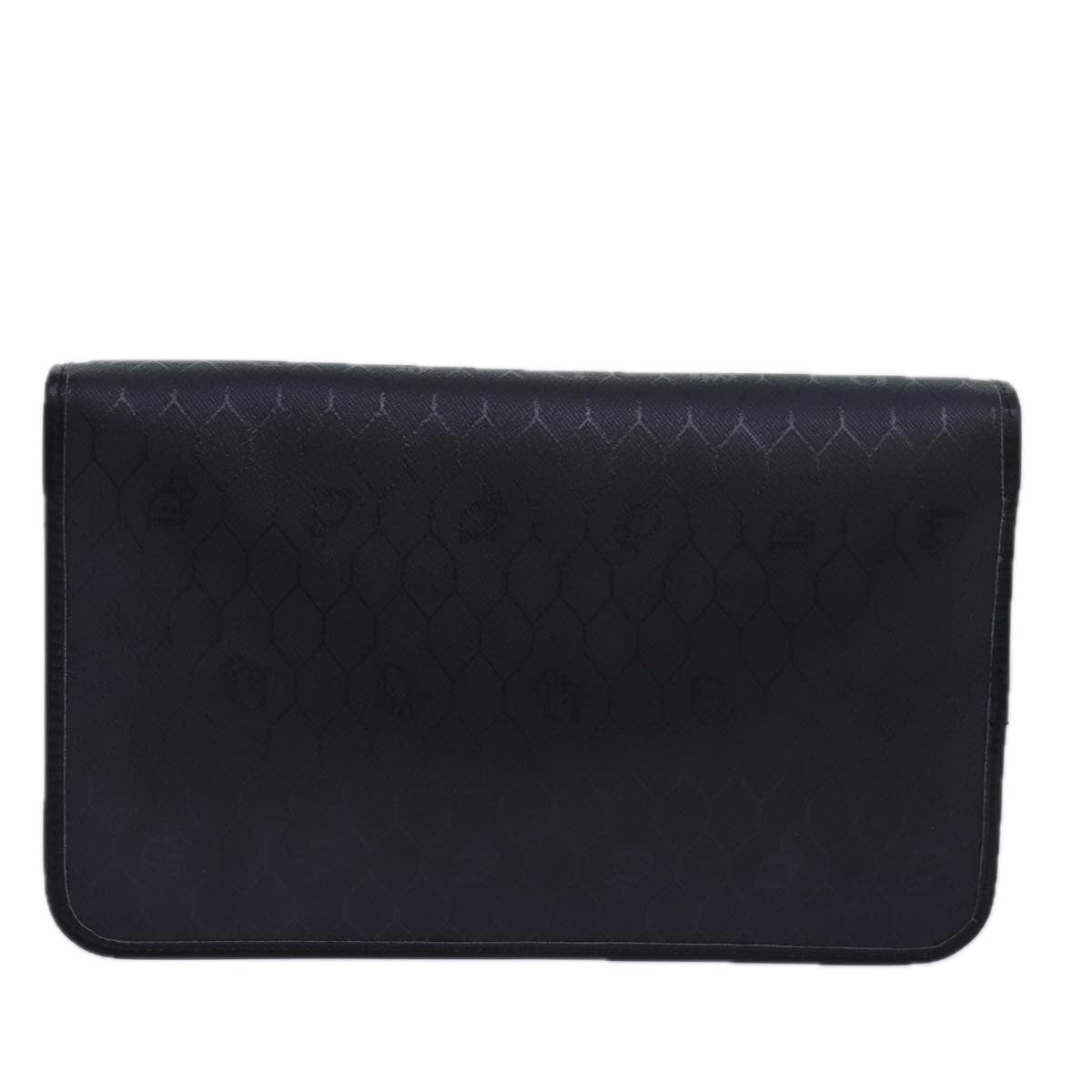 CHRISTIAN DIOR Honeycomb Canvas Chain Shoulder Bag PVC Leather Black Auth 79462