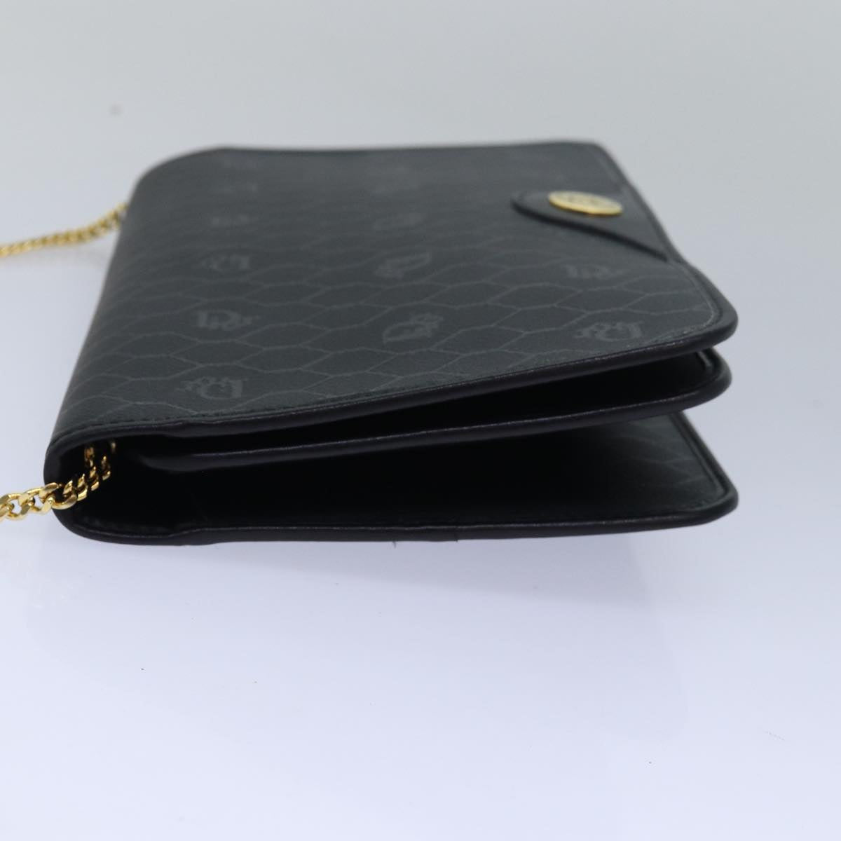 CHRISTIAN DIOR Honeycomb Canvas Chain Shoulder Bag PVC Leather Black Auth 79462