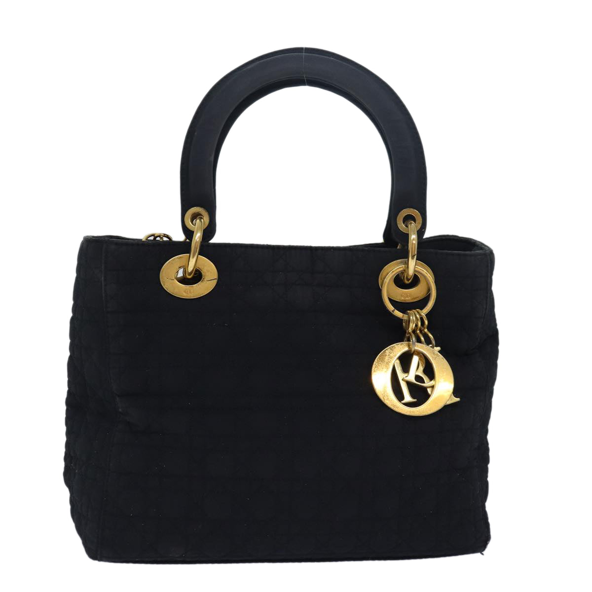 CHRISTIAN DIOR Lady Dior Canage Hand Bag Nylon Black Auth 79478