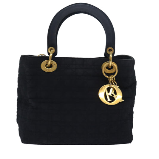 CHRISTIAN DIOR Lady Dior Canage Hand Bag Nylon Black Auth 79478
