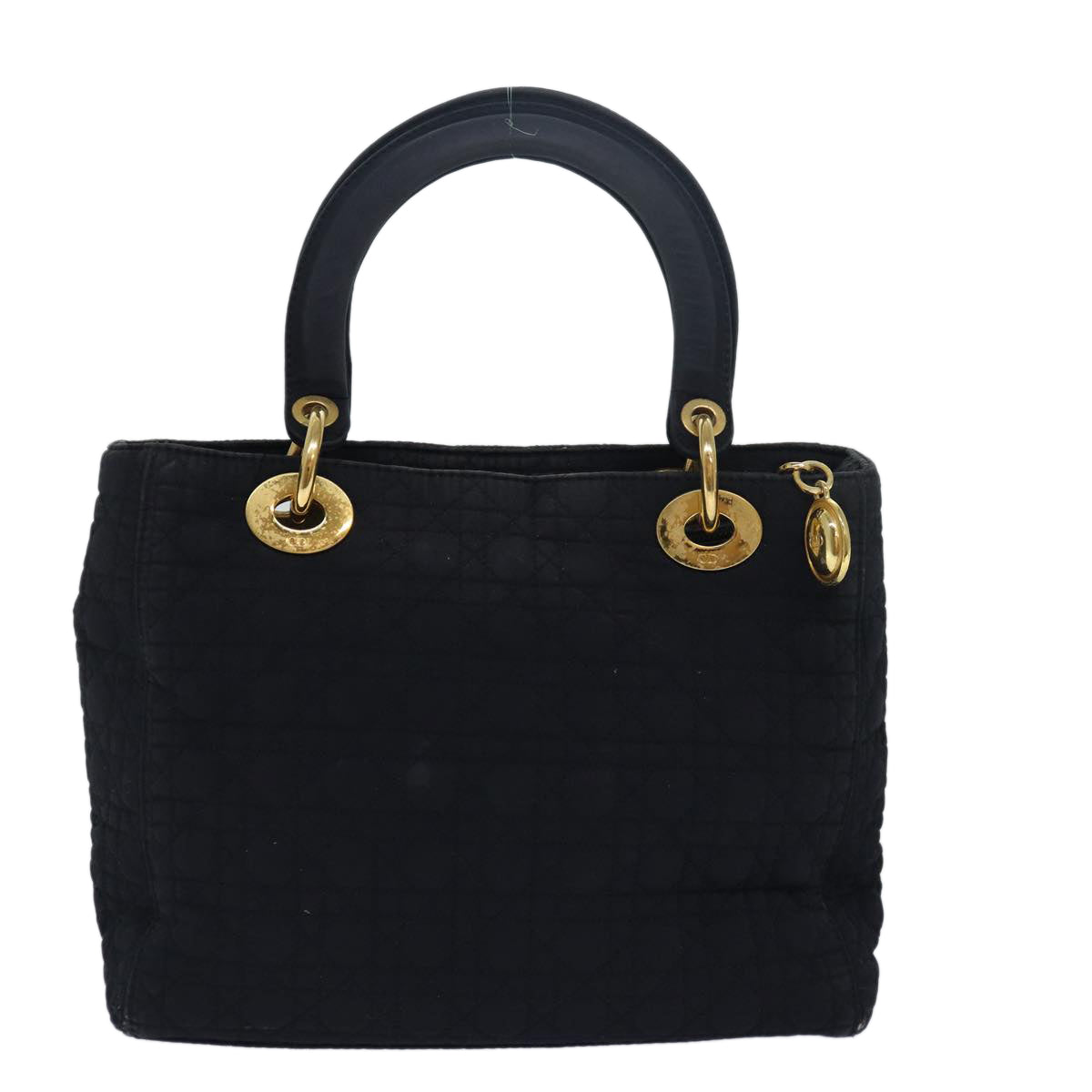 CHRISTIAN DIOR Lady Dior Canage Hand Bag Nylon Black Auth 79478
