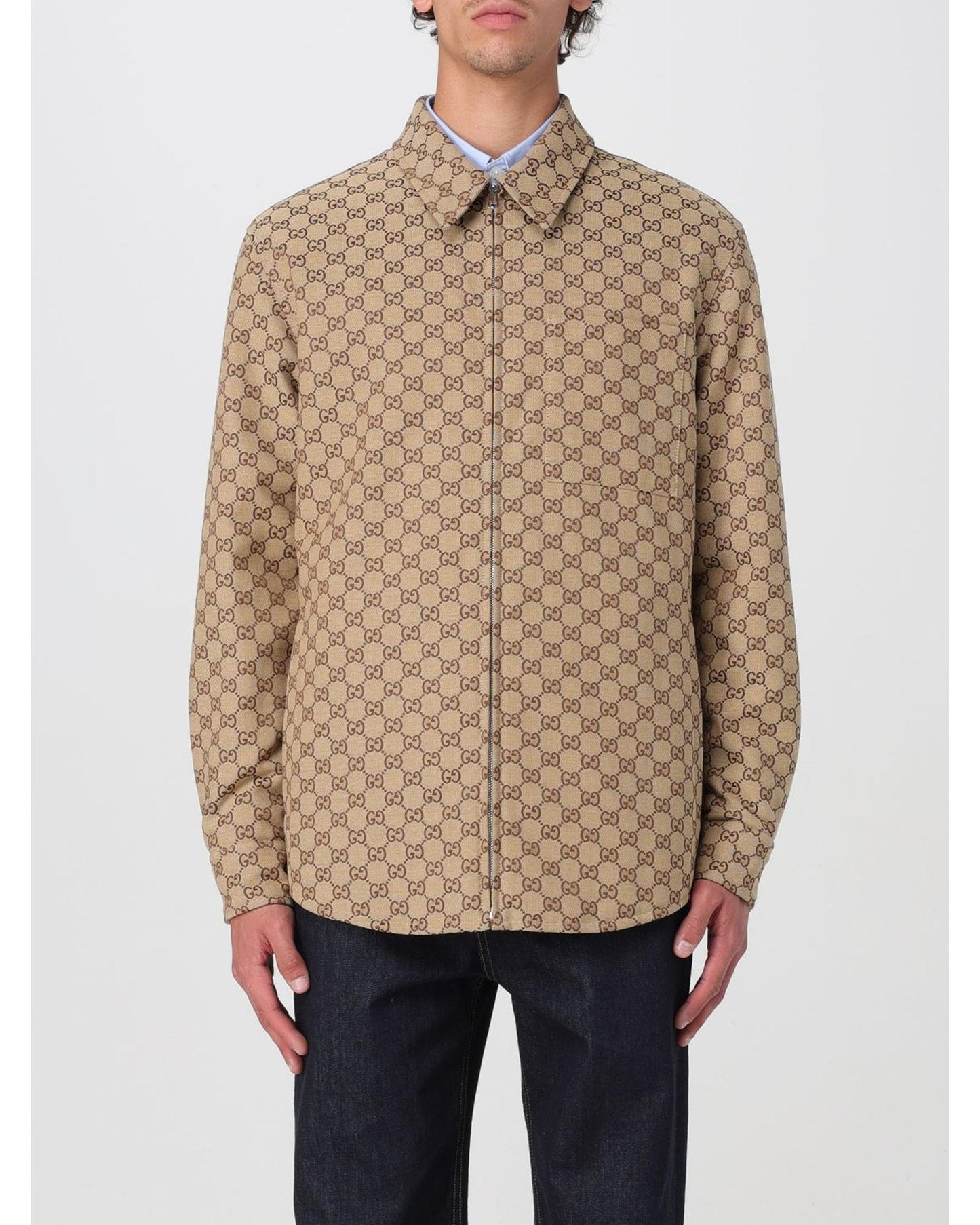 Gucci GG Pattern ZipUp Jacket Men Beige Regular XL Beige