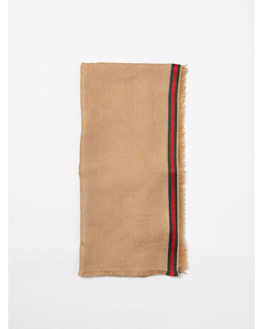 Gucci GG Pattern Scarf with Webbing Men Beige Scarves & Shawls One Size Beige