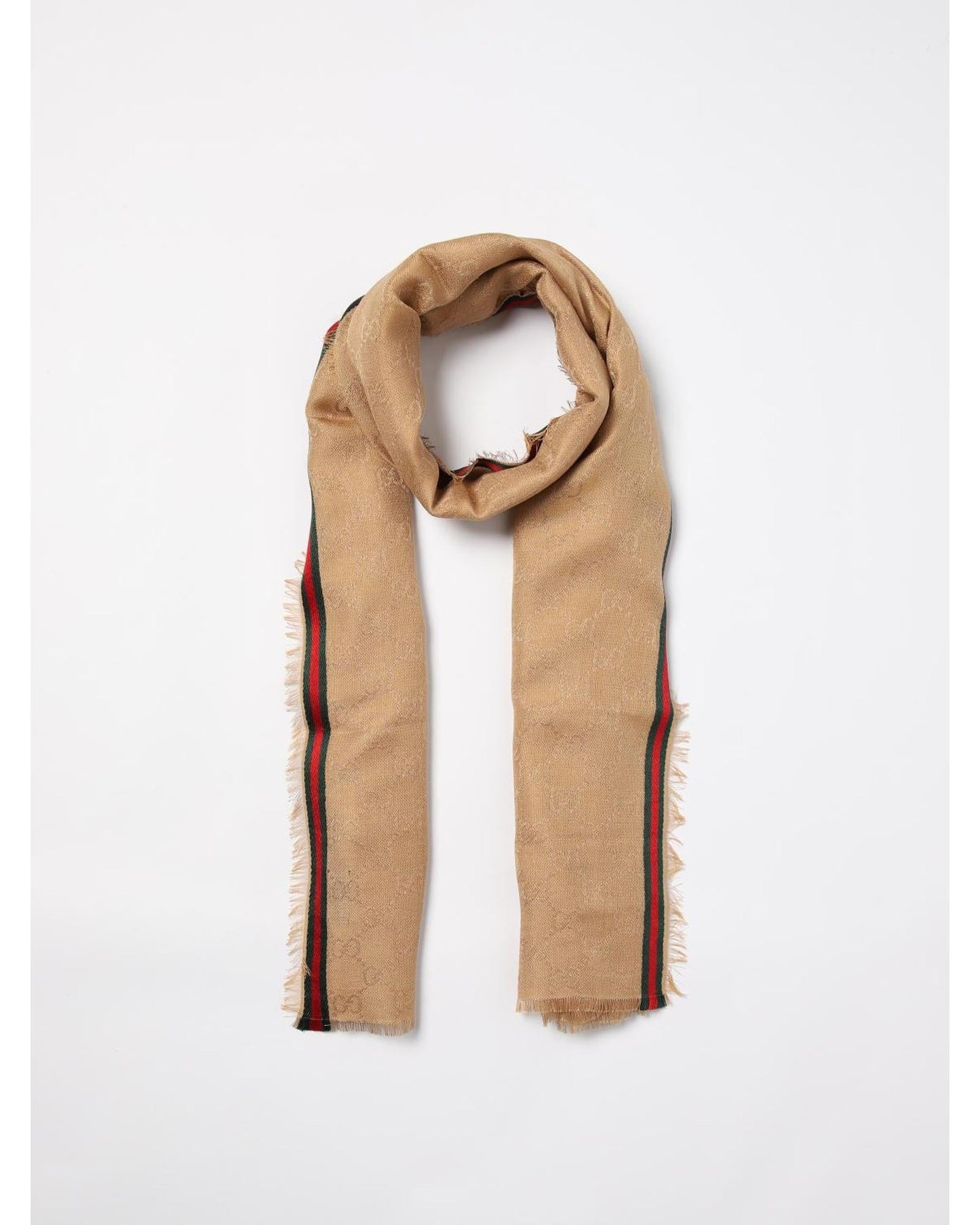 Gucci GG Pattern Scarf with Webbing Men Beige Scarves & Shawls