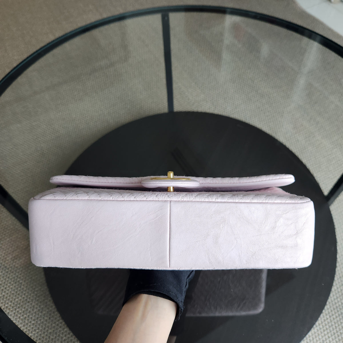 Chanel Seasonal Flap - Surpique Chevron Flap Calfskin Light Sakura Pink Gold Hardware Series 21