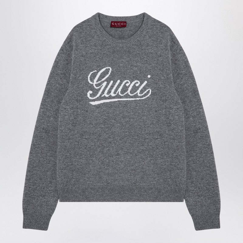Gucci Grey Wool Jumper With Logo Inlay Men