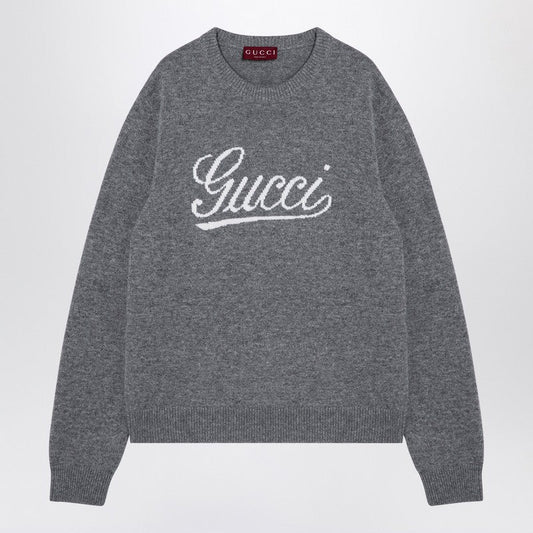 Gucci Grey Wool Jumper With Logo Inlay Men