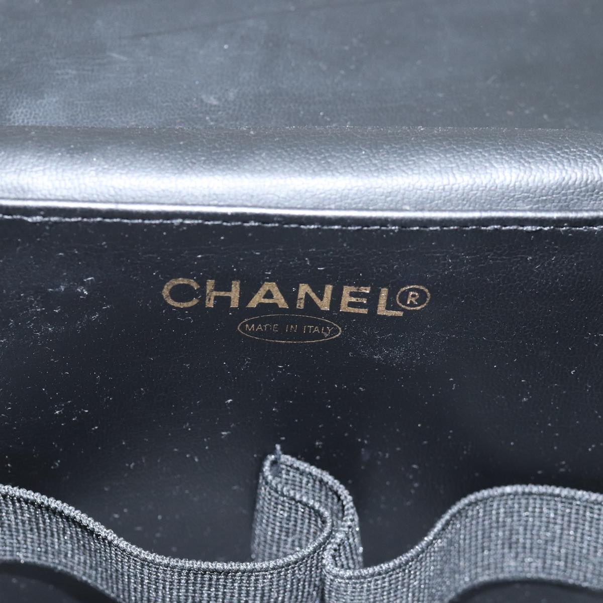Top Quality Chanel COCO Mark Vanity Cosmetic Pouch Enamel Black CC Auth 79536