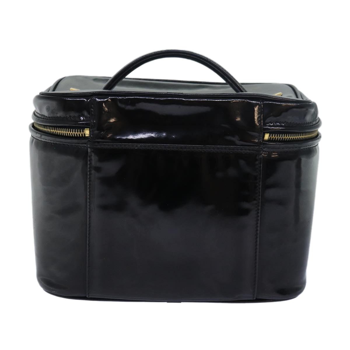 Top Quality Chanel COCO Mark Vanity Cosmetic Pouch Enamel Black CC Auth 79536