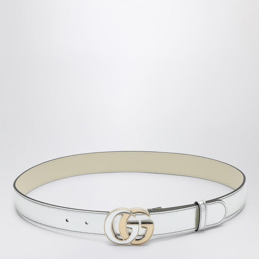 Gucci Gg Marmont Metallic Leather Silver Belt Women