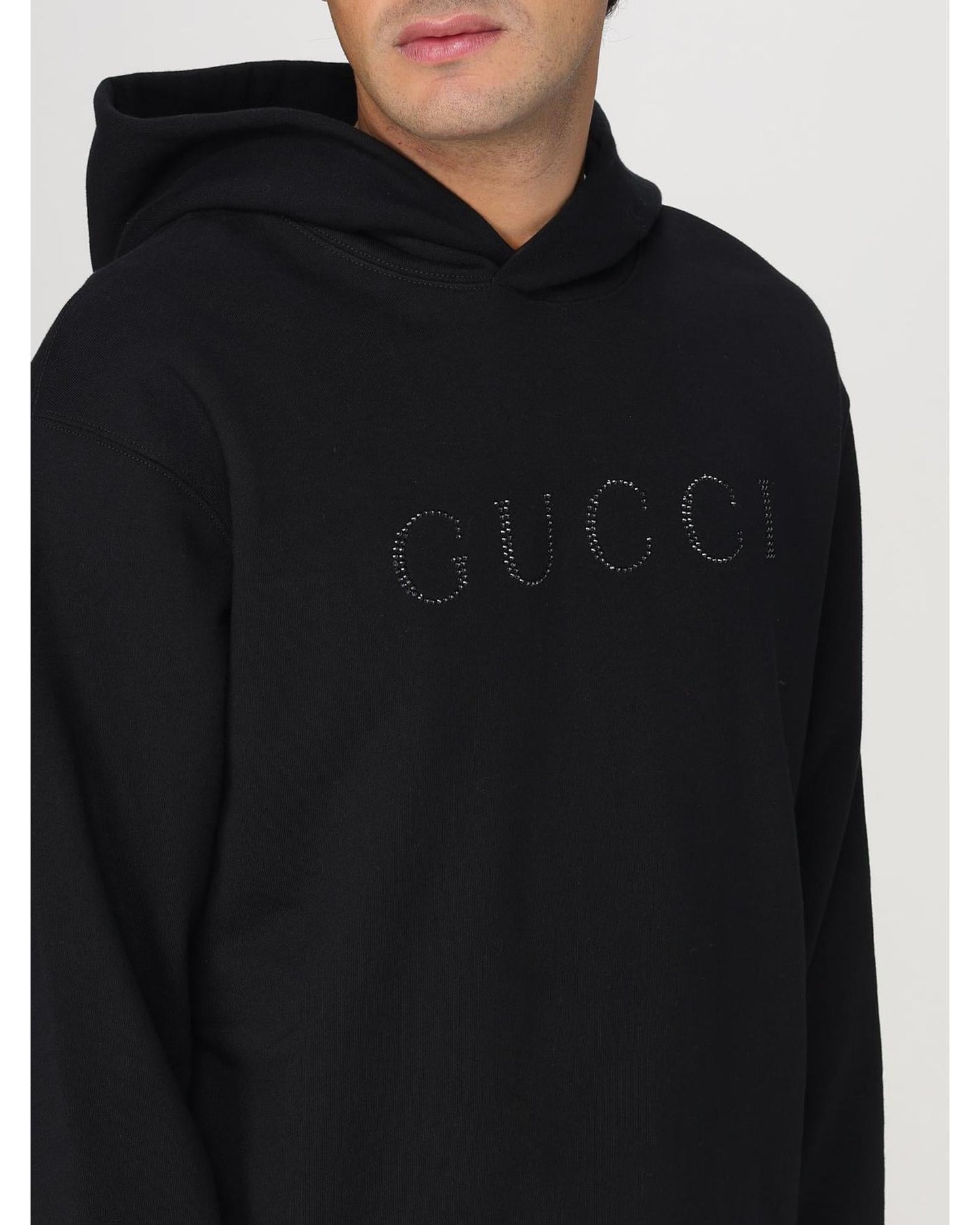 Gucci Crystal Embellished Hoodie Men Black Sweatshirts & Hoodies