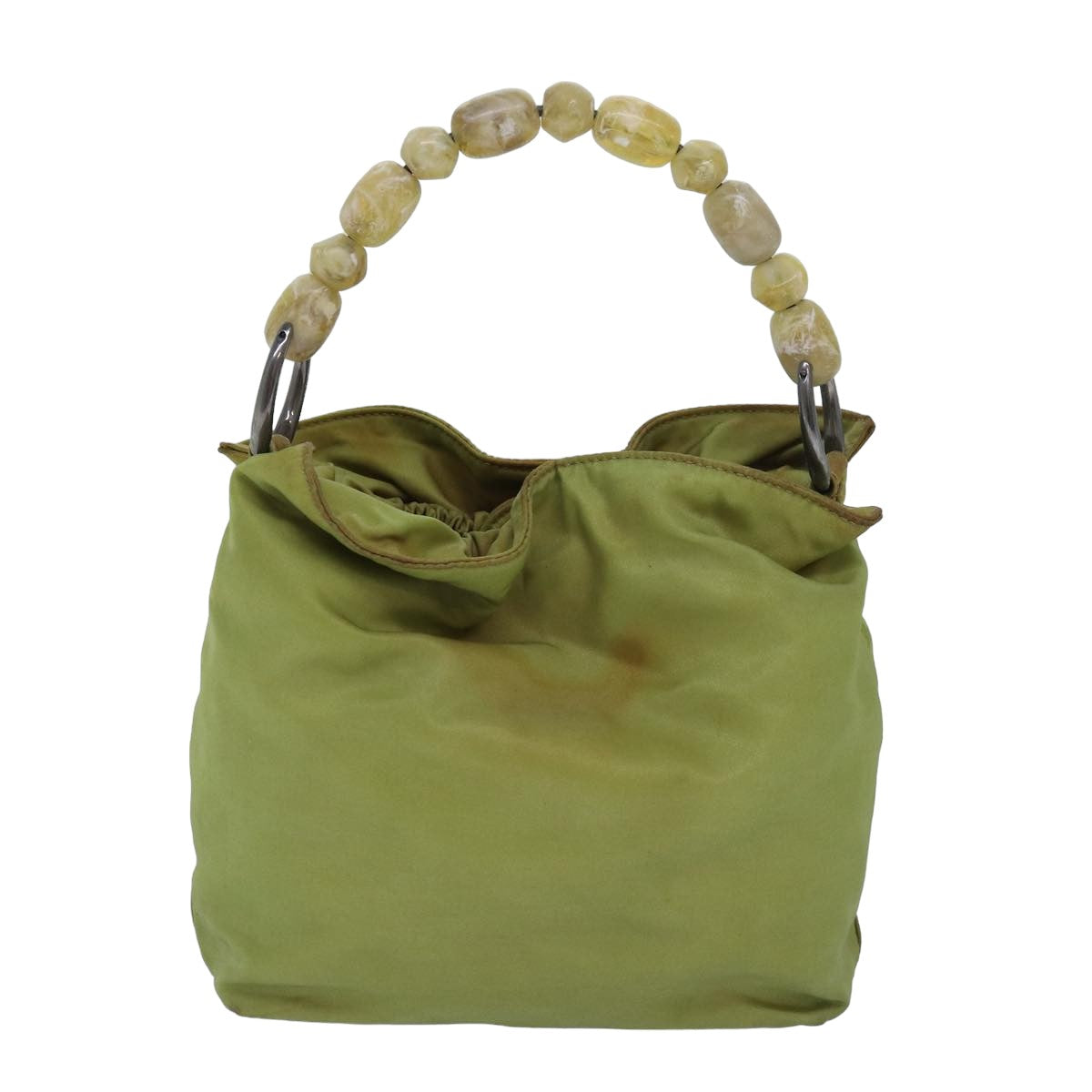 CHRISTIAN DIOR Maris Pearl Hand Bag Nylon Green Auth 79559