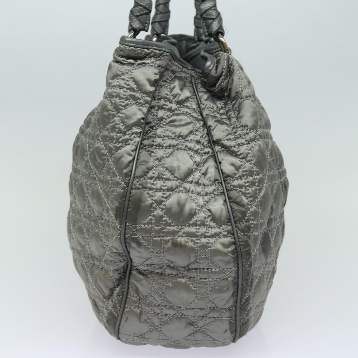 CHRISTIAN DIOR Lady Dior Canage Hand Bag Nylon Gray Auth 79635