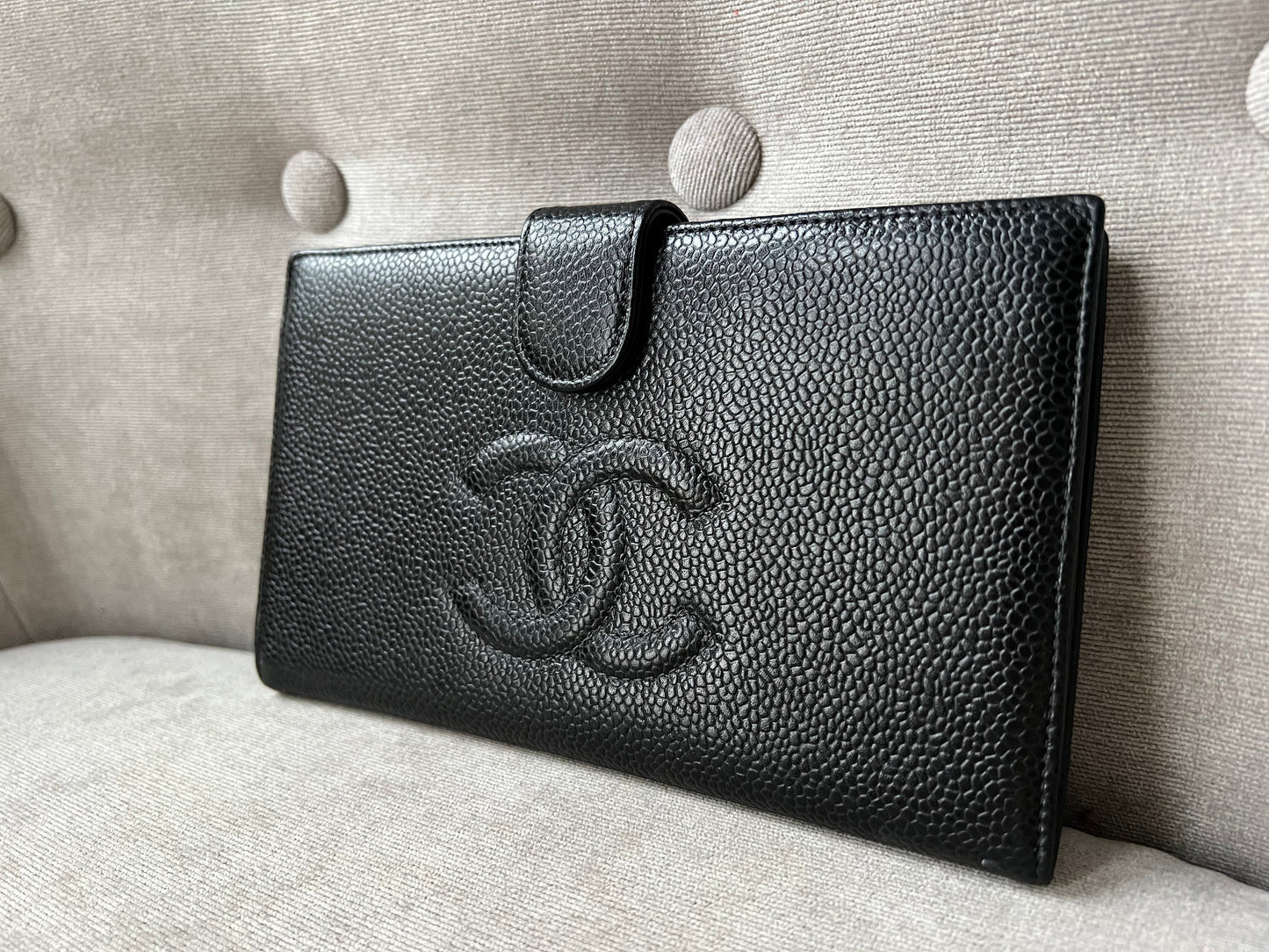 Chanel Black Caviar Timeless French Bifold Wallet