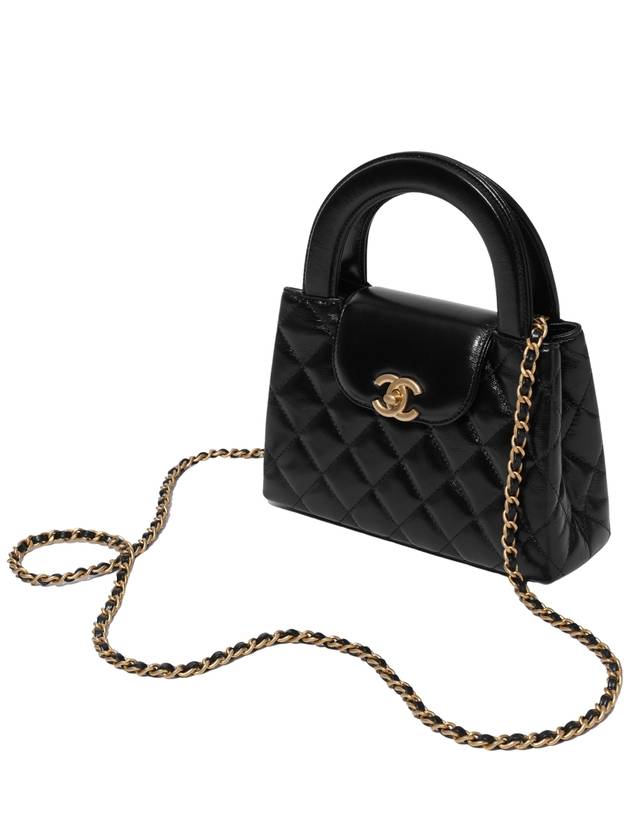 Gold Hardware Small Shiny Vintage Calfskin Tote Bag Black Chanel