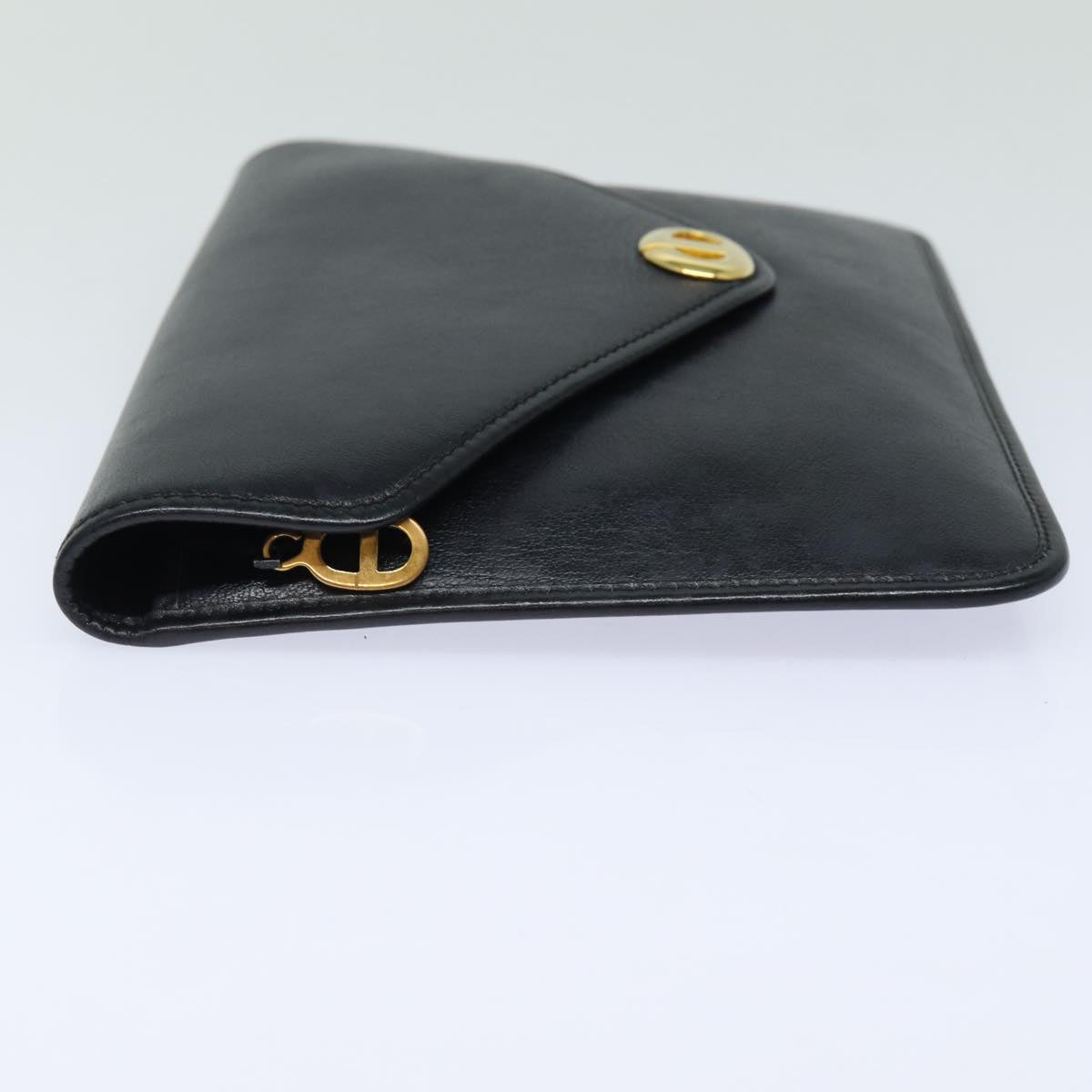 CHRISTIAN DIOR Clutch Bag Leather Black Auth 79728