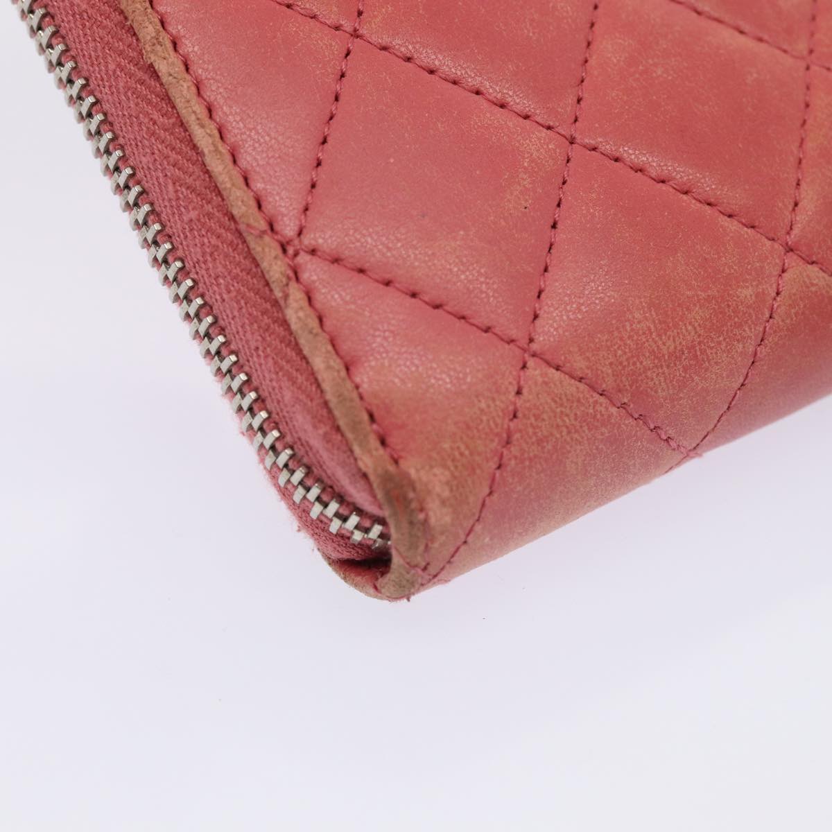 Top Quality Chanel Matelasse Long Wallet Lamb Skin Pink CC Auth 79765