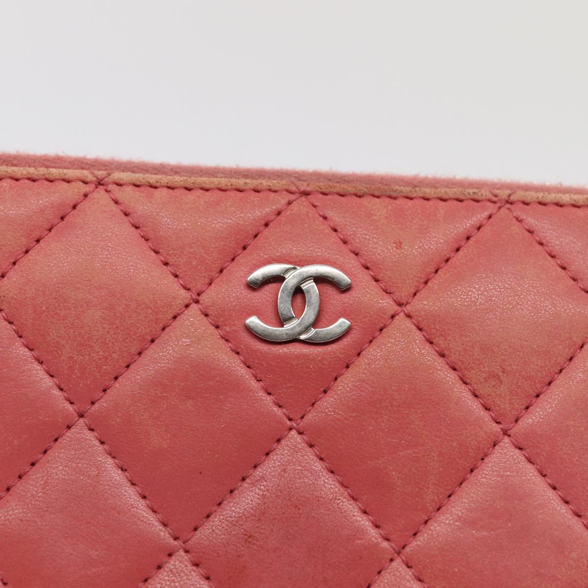 Top Quality Chanel Matelasse Long Wallet Lamb Skin Pink CC Auth 79765