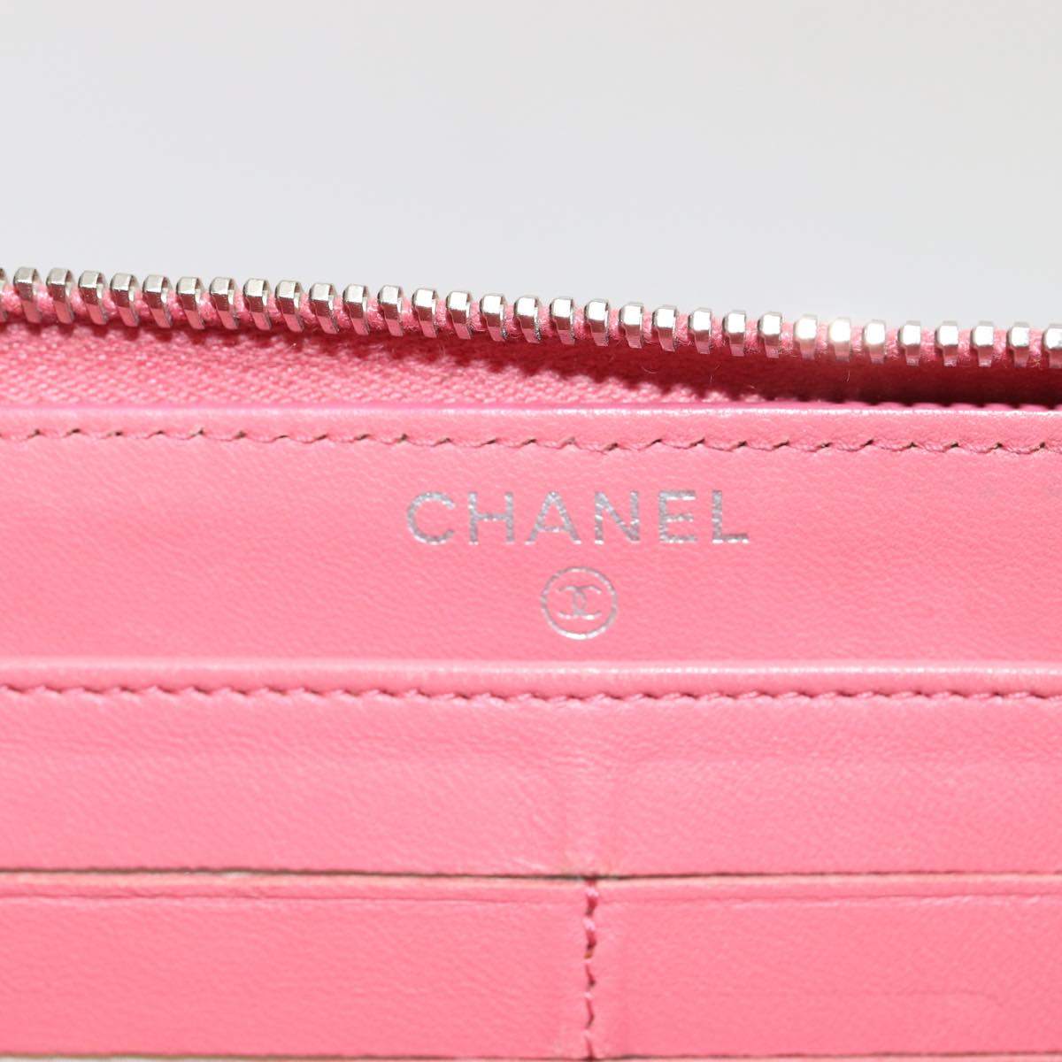 Top Quality Chanel Matelasse Long Wallet Lamb Skin Pink CC Auth 79765