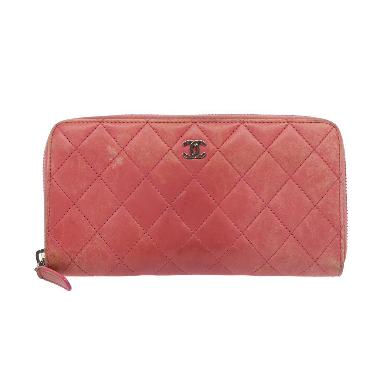 Top Quality Chanel Matelasse Long Wallet Lamb Skin Pink CC Auth 79765