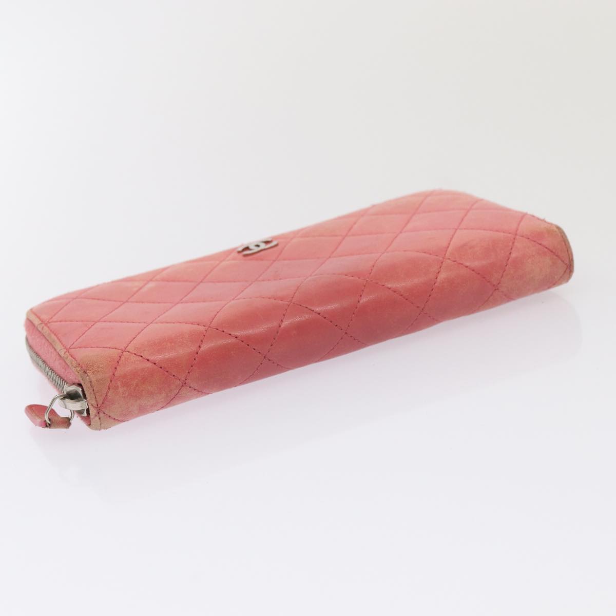 Top Quality Chanel Matelasse Long Wallet Lamb Skin Pink CC Auth 79765