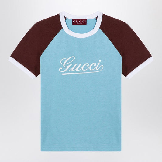 Gucci Light Blue/Brown T-Shirt With Logo Women