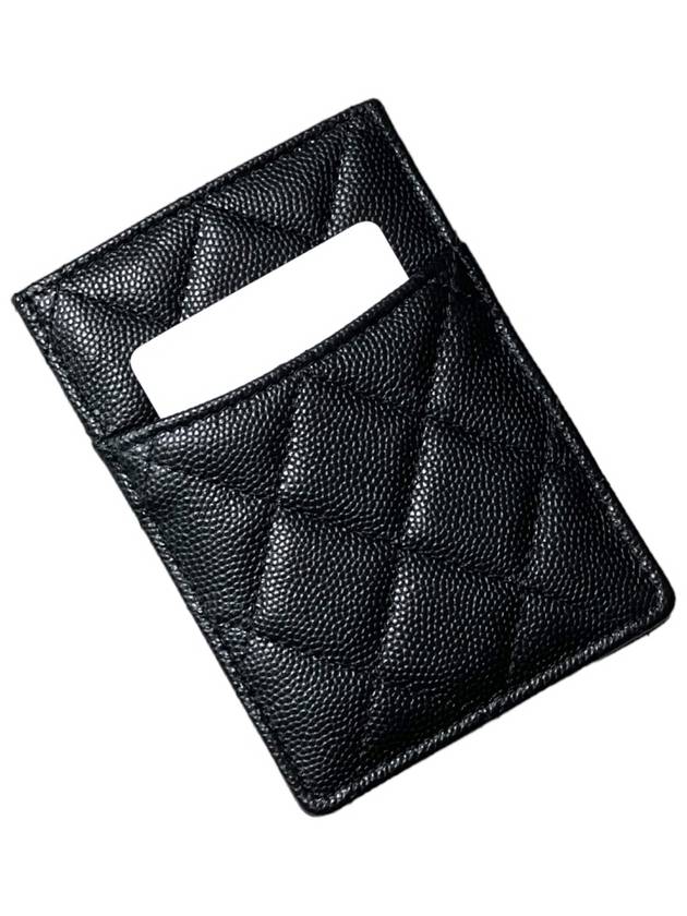 Strass CC Logo Caviar Leather Card Wallet Black Chanel