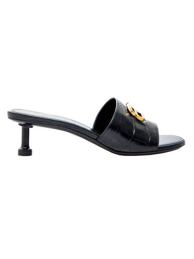 Luxury Balenciaga  Crocodile Print Leather Groupie Sandal Heels Black