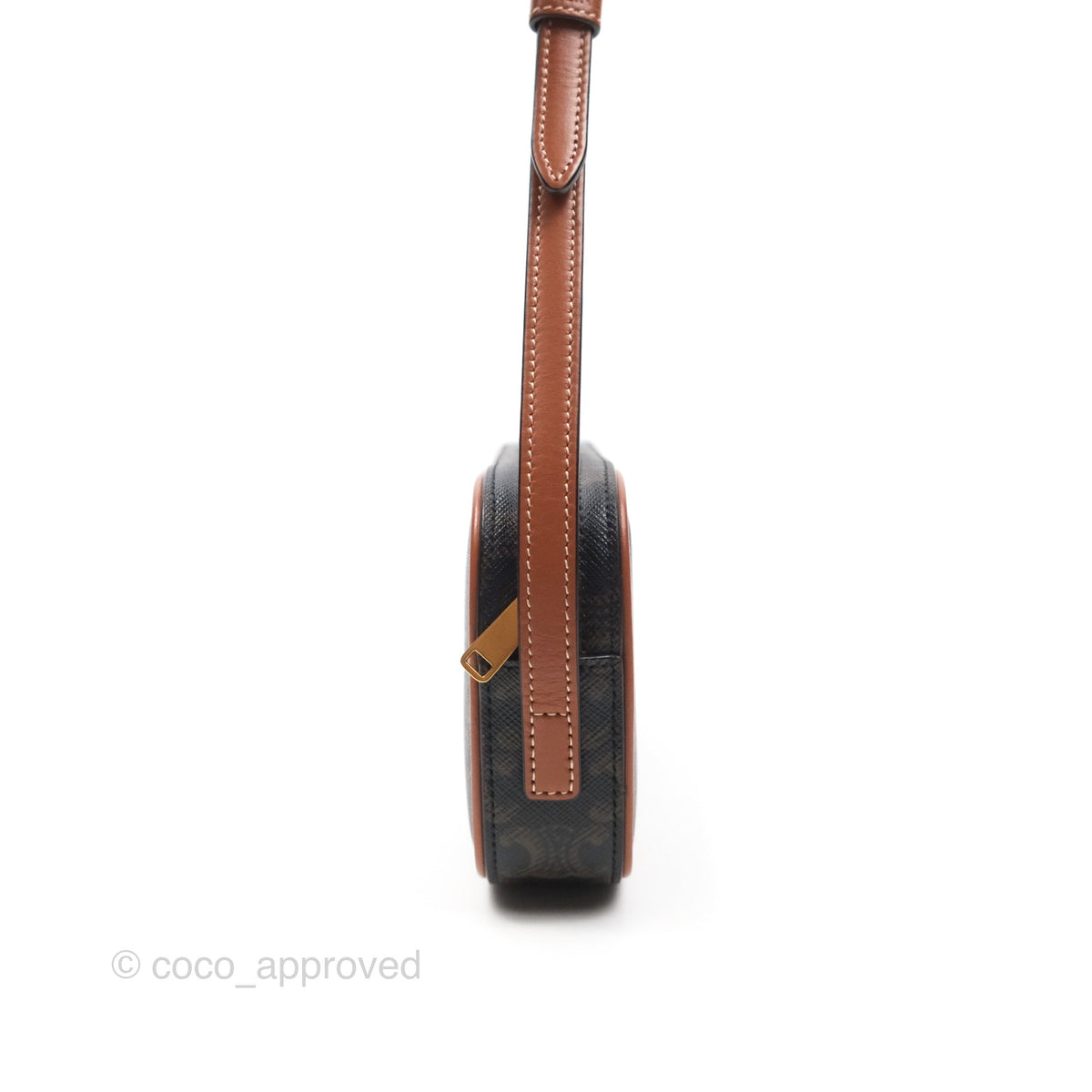 Celine Triomphe Mini Camera Shoulder Bag Tan Calfskin Triomphe Canvas