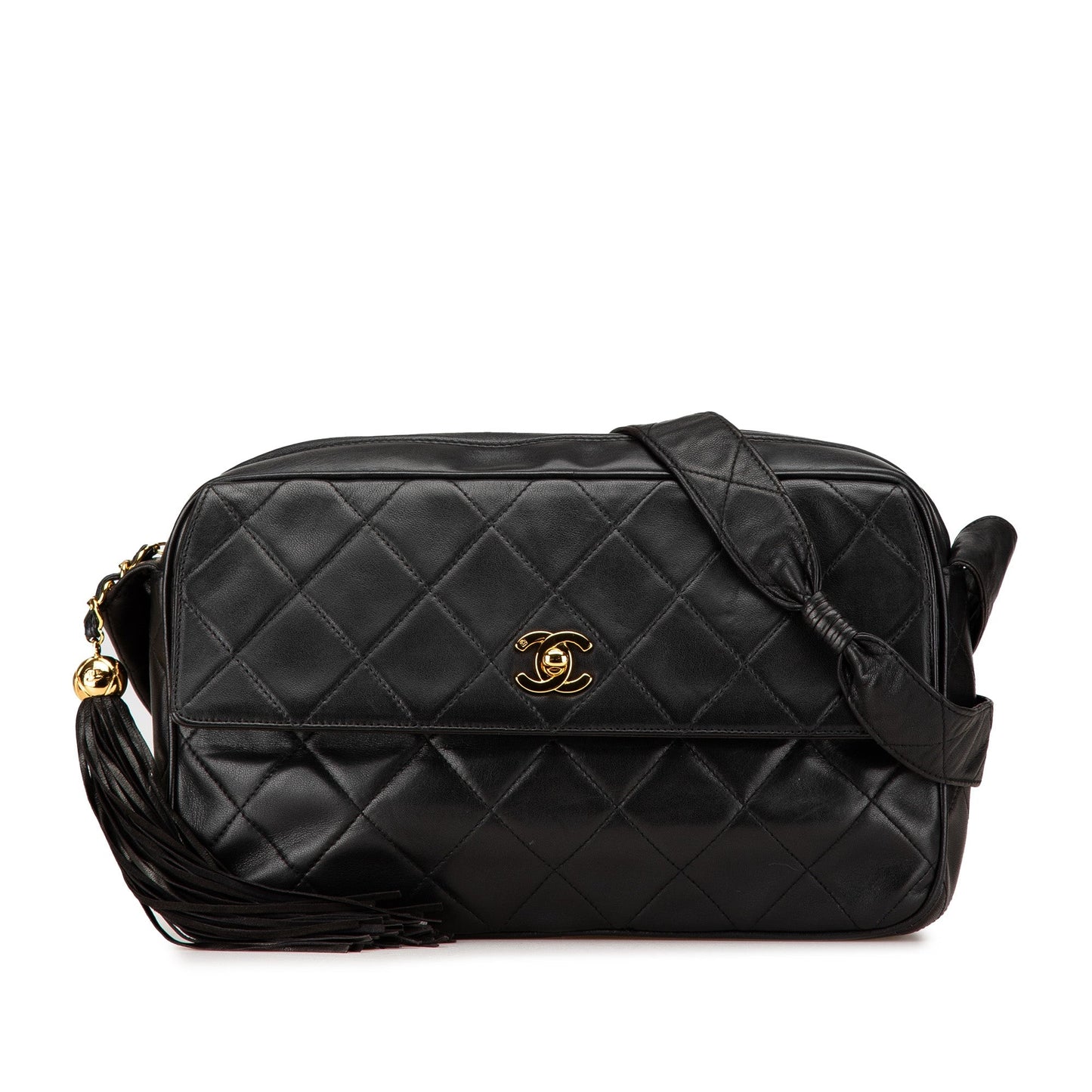 Black Chanel CC Quilted Lambskin Tassel Crossbody