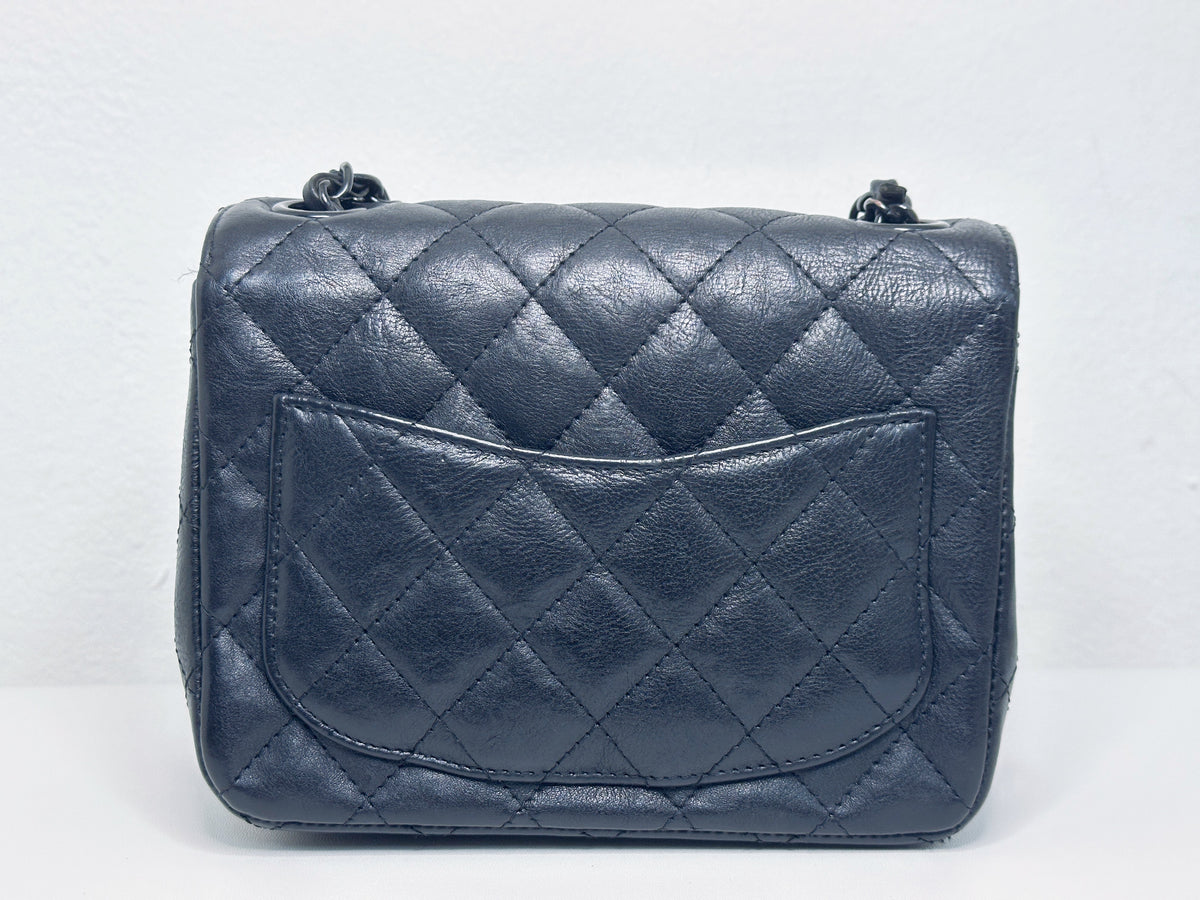 Chanel Quilted Mini Square Flap So Black Crumpled Calfskin 2417 holo card
