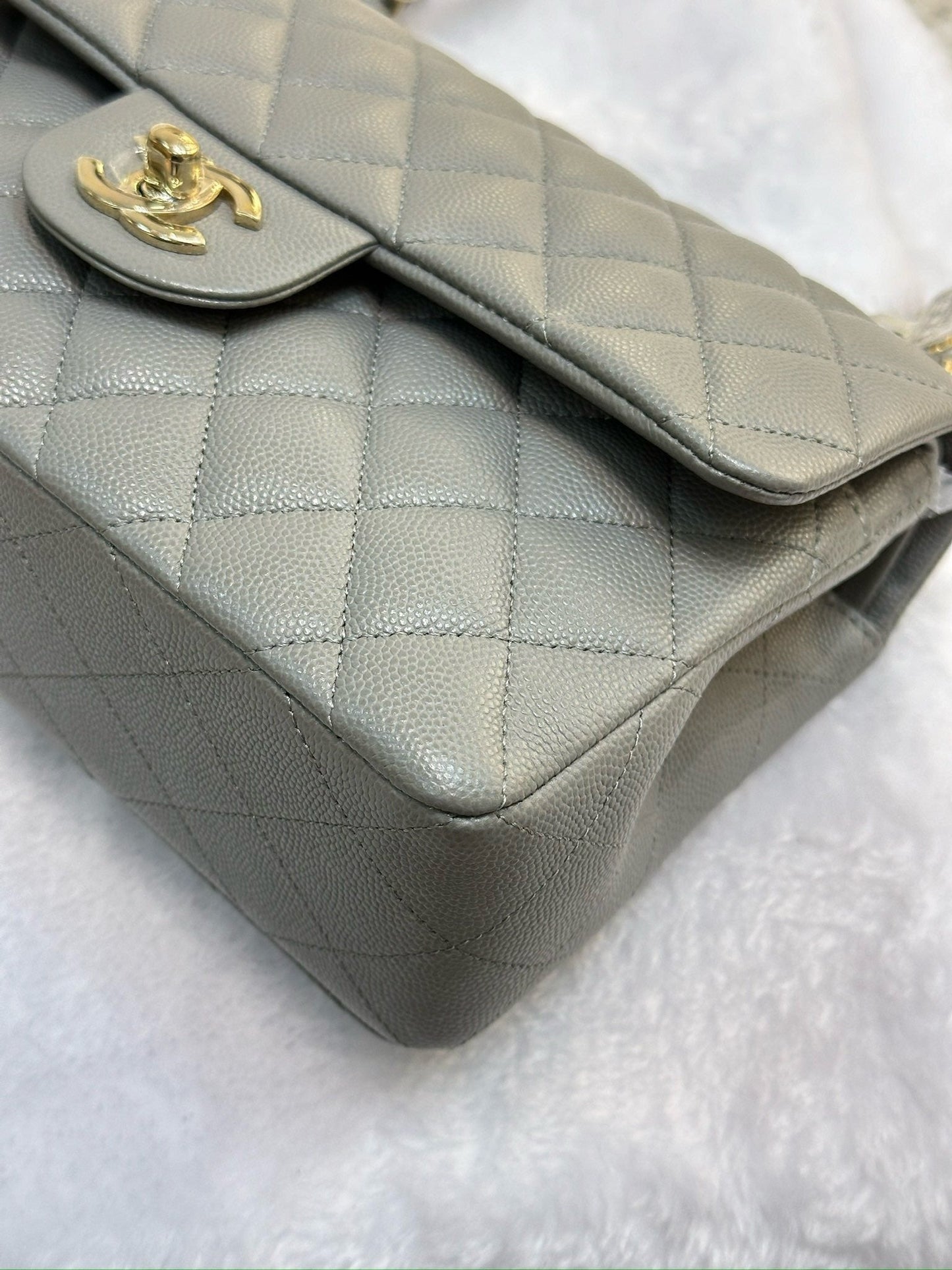 Chanel Small Caviar Quilted Double Flap Grey LGHW