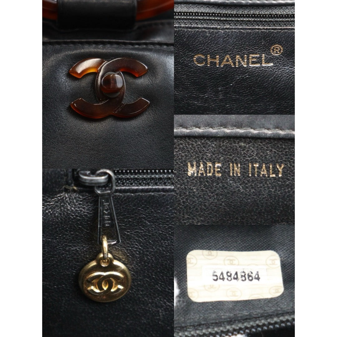 Good ( Rank AB)｜ CHANEL Vintage Lamb Skin CC Tortoise Hammer Top Handbag Tote Black Made in 1997-1998 Year｜V24122603
