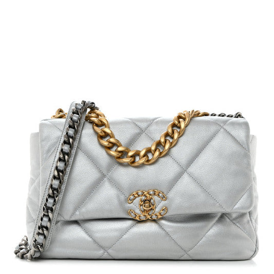 CHANEL 19 Large Flap Bag Silver