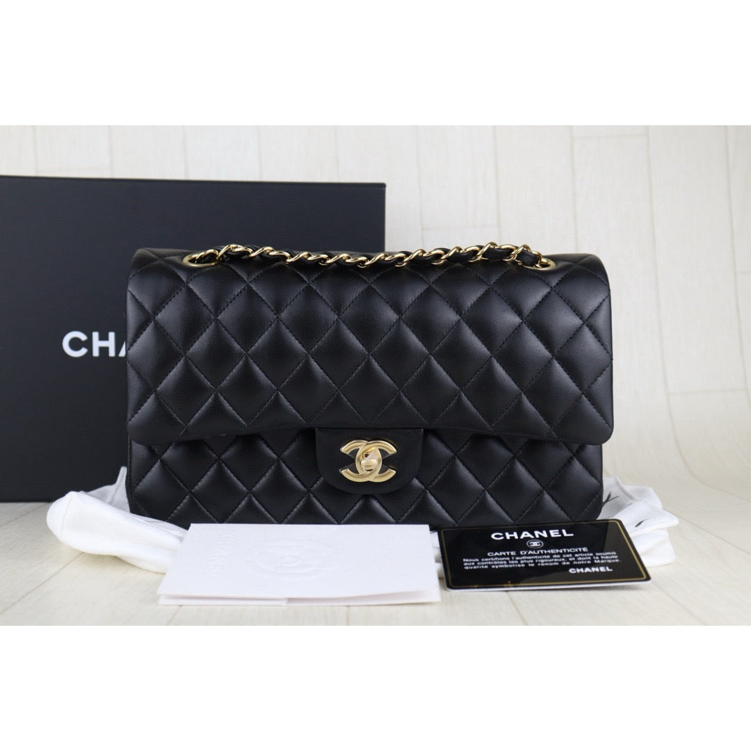 Excellent（Rank SA）｜ Full Set  CHANEL Matrasse Lamb Skin Double Flap 25 Shoulder Bag Black Made In 2018-2019 Year｜H25043008