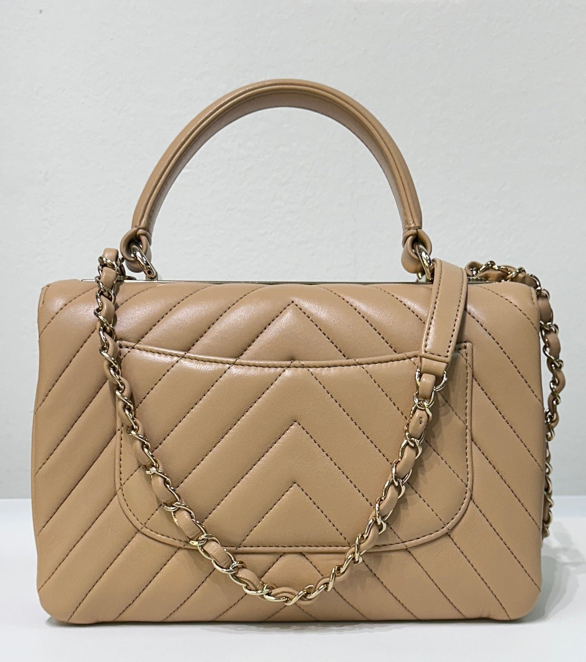 Chanel Lambskin Chevron Quilted Medium Trendy CC Dual Handle Flap Bag Beige