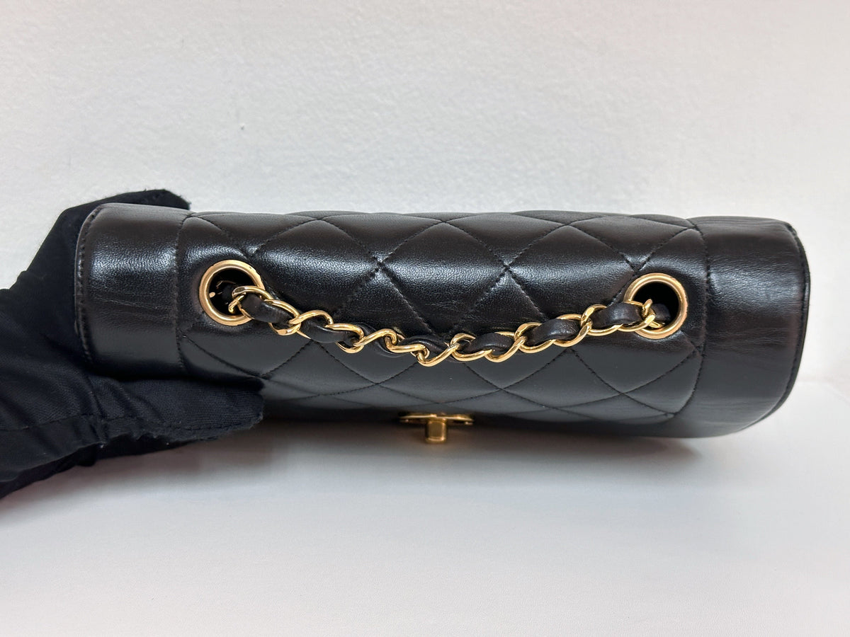 Chanel Small Vintage Diana Lambskin Should Flap Bag Black 3541 holo card