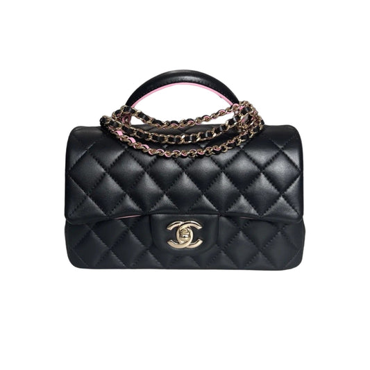 Bi-Color Mini Top Handle Rectangular Flap Lambskin Black Lilac GHW