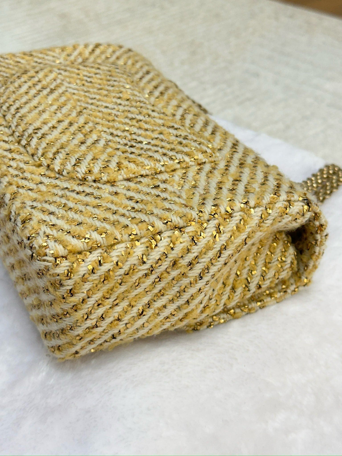 Chanel Medium Gold Tweed Single Flap Bag