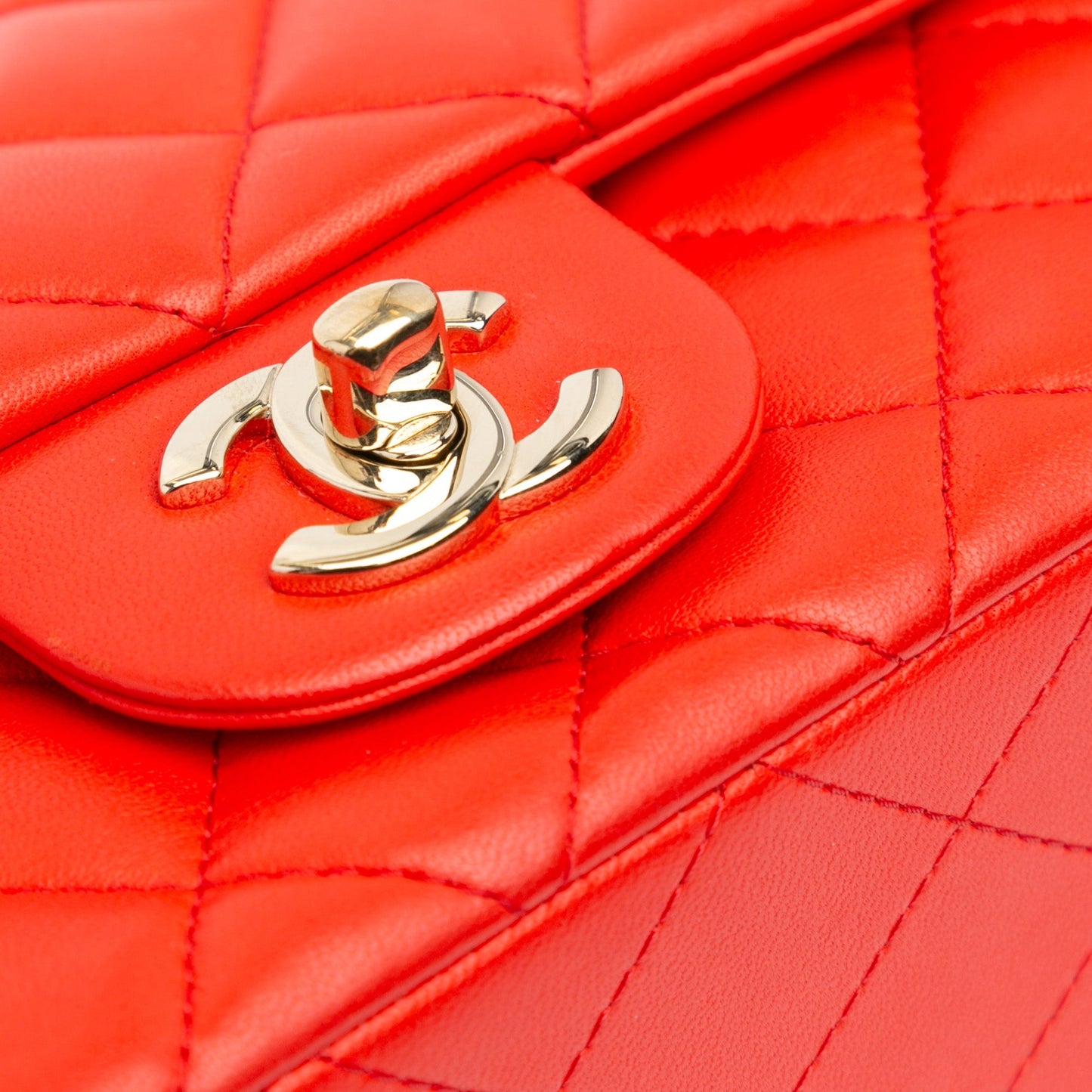 Red Chanel Mini Rectangular Classic Lambskin Single Flap Crossbody Bag