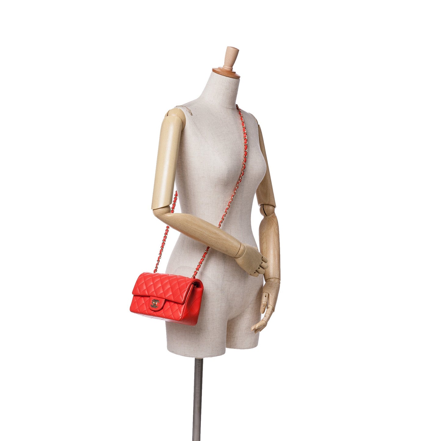 Red Chanel Mini Rectangular Classic Lambskin Single Flap Crossbody Bag