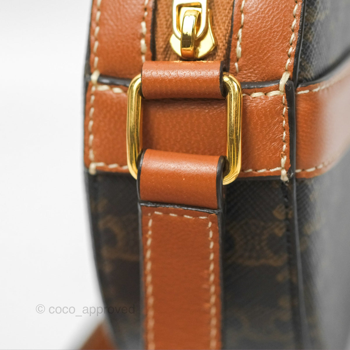 Celine Round Purse on Strap Triomphe Canvas Tan