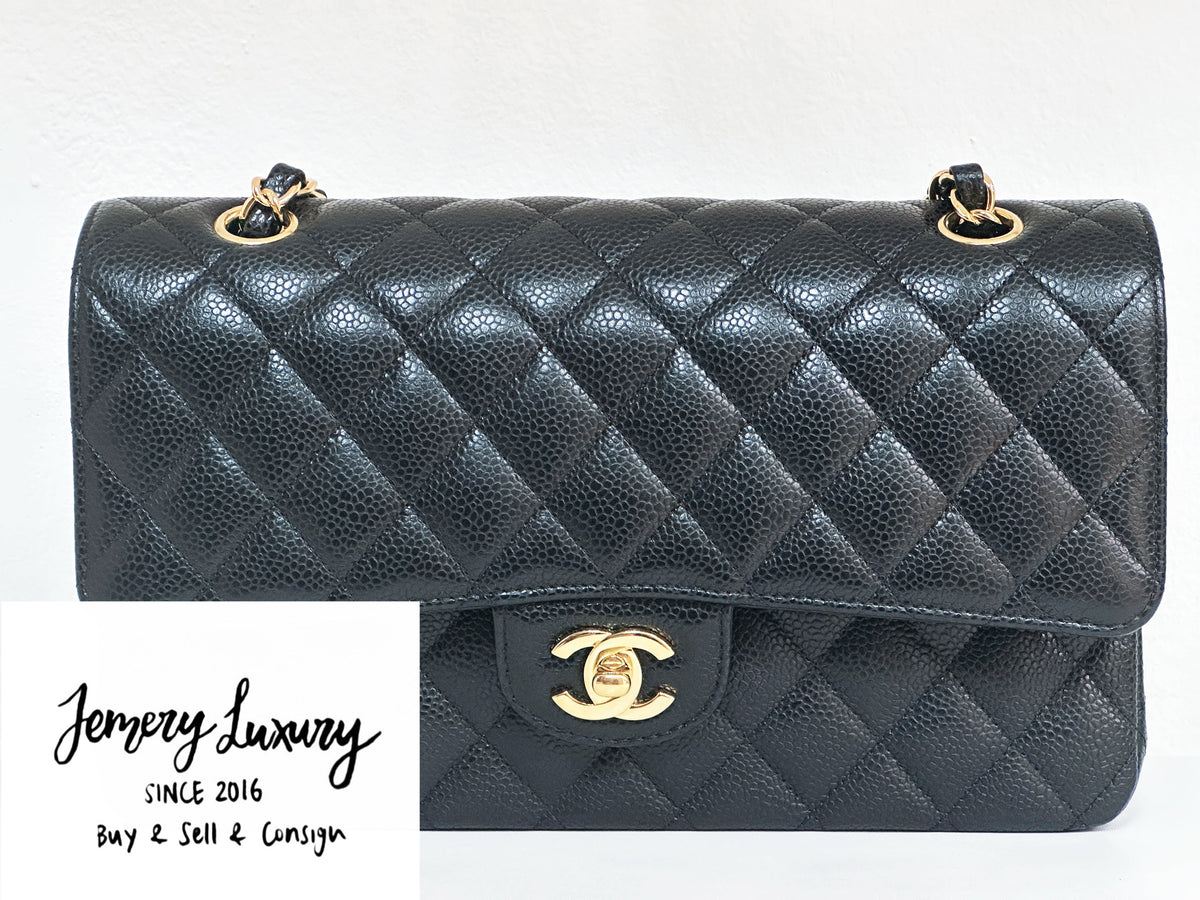 Chanel Medium Size Classic Quilted Caviar Double Flap Bag Black L9TX microchip