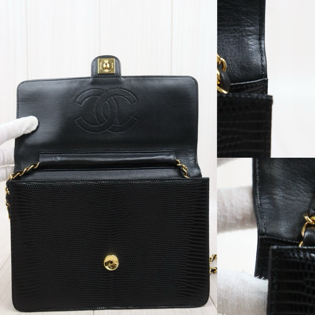 Very Good ( Rank A)｜ CHANEL  Lizard Skin Chain CF 25 Shoulder Bag Made in 1986-1988 Year ｜Y25051901