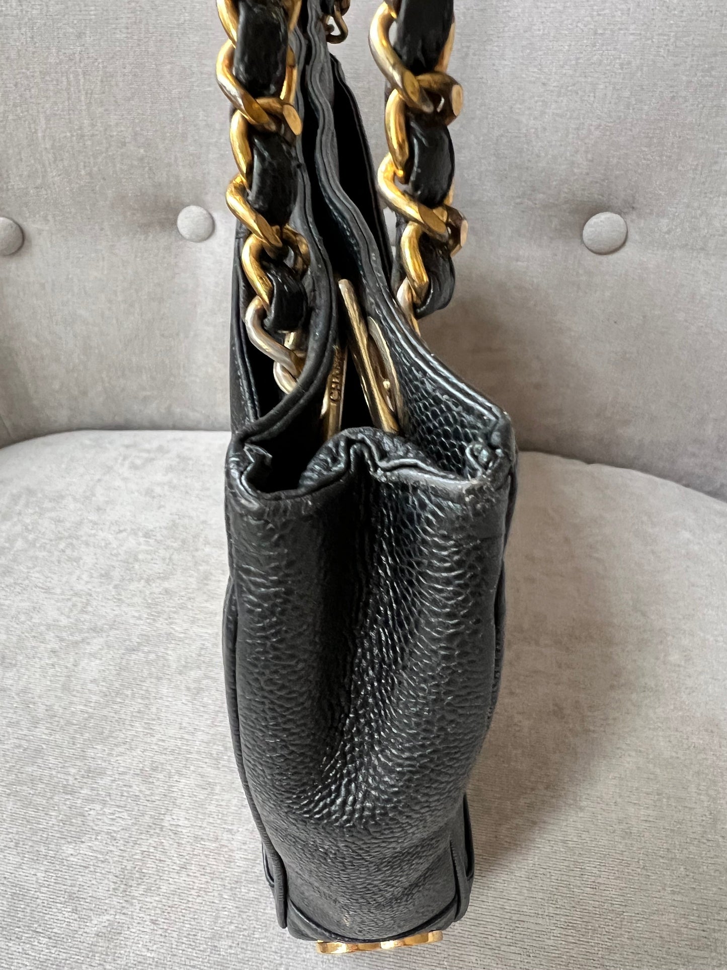 Chanel Vintage Black Caviar Chain Tote with 24k Gold Hardware