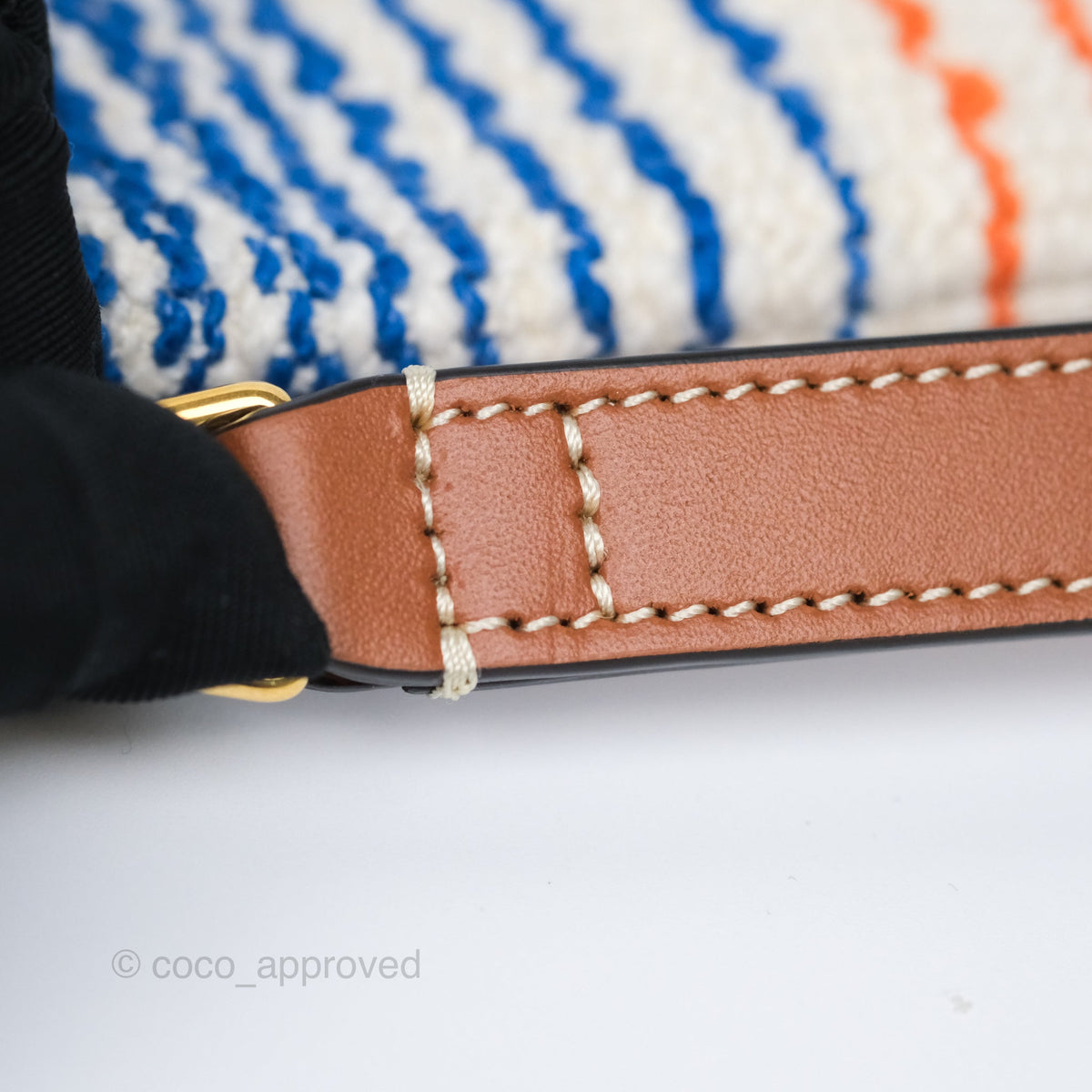 Celine Small Pouch with Strap in Striped Textile Ivory Orange Blue