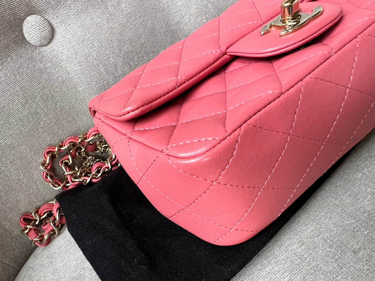 Chanel Mini Rectangular Classic Flap Valentines Day Edition in Pink Lambskin