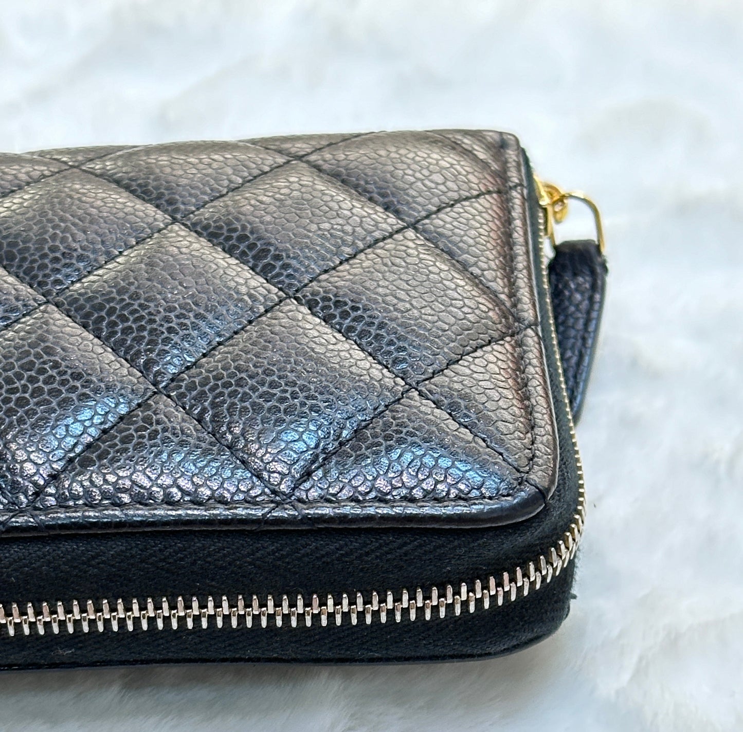 Chanel Caviar Long Zip Wallet Black